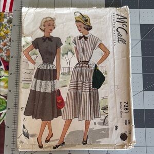 Vintage 1948 McCall’s Sewing Pattern 7281, Junior Dress, Size 13 Bust 31, c1948